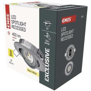 Emos LED прожектор SIMMI ZD3221, 5 W, 450 lm, 230 V, 35 mA, 110°, 3000 K, IP20, алюминий, полированный никель (ZD3221)