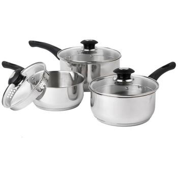 Russell Hobbs RH00542EU7 Easy Strain katlu komplekts 3g, 16/18/20cm, nerūsējošais tērauds, stikla vāki, indukcijai (RH00542EU7)