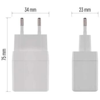 Emos Универсальное USB настенное зарядное устройство GaN V03G35, 35 W, 100–240 V, 2x USB, быстрая зарядка, защита от перегрузки (V03G35)