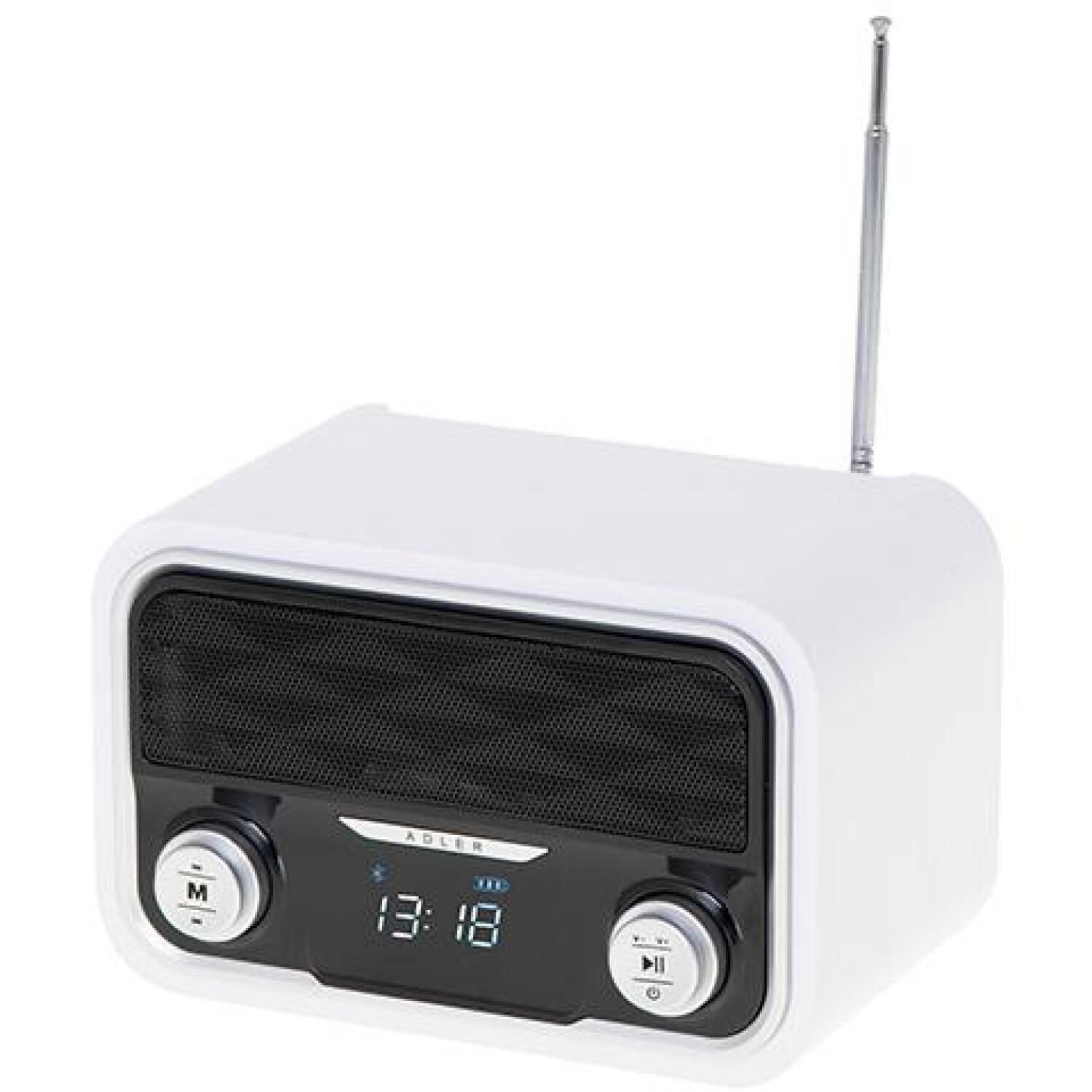 Adler Bluetooth радио AD 1185, 1800 мАч, FM 50 предустановленных станций, AUX, LCD дисплей, белый (AD 1185)