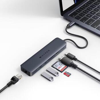 Hyper dokstacija HD4003GL, 7x1, 100W PD, USB-C 3.2 Gen 2, Thunderbolt 3, Thunderbolt 4, HDMI, vidusnakts zila (HD4003GL)