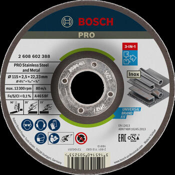 Mazām leņķa slīpmašīnām PRO STAINLESS STEEL AND METAL 3-IN-1 DISKS AR SAISTVIELĀM BOSCH 2608602388 (2608602388)