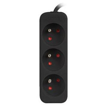 Lanberg удлинитель PS0-03E-0300-BK, 3м, 3xCEE 7/5, 1xCEE 7/7, 10A, черный (PS0-03E-0300-BK)