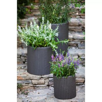 Keter Cylinder Planters S+M+L набор цветочных горшков, 29197934939, 3 шт., серый, имитация ротанга, дренаж (29197934939)