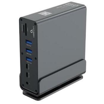 Gembird адаптер 15-в-1 A-CF-COMBO15-01 USB-C 4 AF, 2 HDMI, 1 DisplayPort, 1 RJ45, 1 аудио, 1 кардридер, серый (A-CF-COMBO15-01)