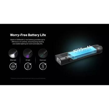 Nitecore Kabatas lukturis NC-EDC17 1500 lm, 220-1350 mW UV, <5 mW lāzers, 1500 mAh, IPX7, 90 min uzlāde (NC-EDC17)