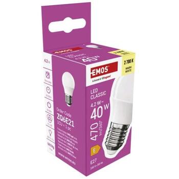 Emos LED лампочка Classic Mini Globe ZQ6E21, 4,2 Вт, 470 лм, теплый белый, E27, 30 000 часов, 150° угол луча (ZQ6E21)