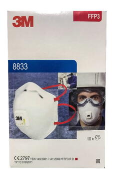 3M Vienreizlietojamais respirators 10gb T8833, 0.02kg, FFP3, līdz 50xTLV, Cool Flow vārsts (T8833)