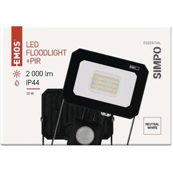 Emos LED прожектор ZS2323, 20 Вт, 2000 лм, IP44, нейтральный белый, 120°, PIR датчик, алюминий (ZS2323)