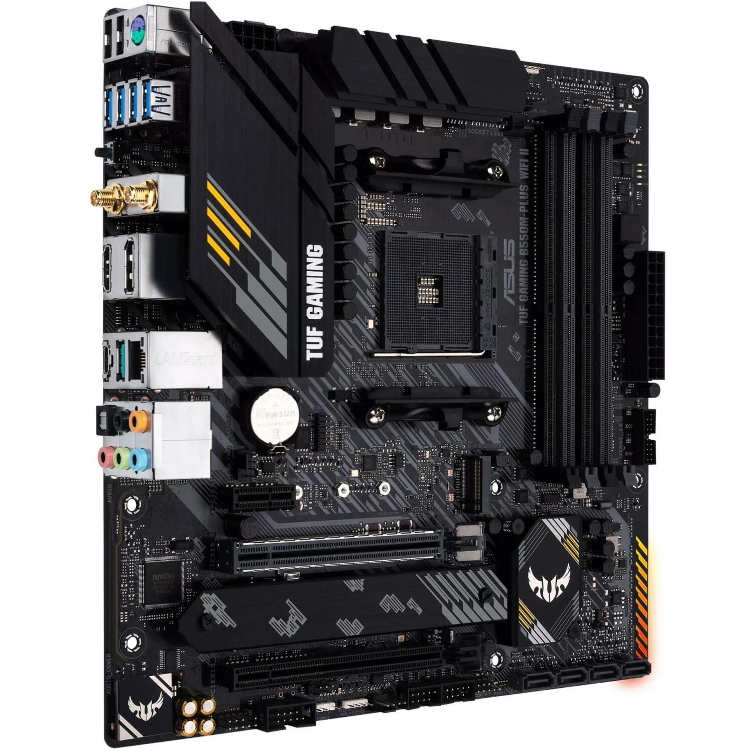 Asus mātesplate TUFGAMB550MPLUSWIFIII, AM4, DDR4, 128 GB, 2.5G Ethernet, Wi-Fi 6, 4x SATA III, 2x M.2, 7.1 audio (TUFGAMB550MPLUSWIFIII)