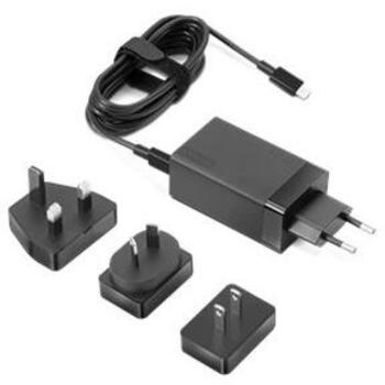 Lenovo Путевой адаптер USB-C AC 40AW0065WW, 65 Вт, AC 100-240 В, 5/9/15/20 В, 4 вилки, компактный дизайн (40AW0065WW)