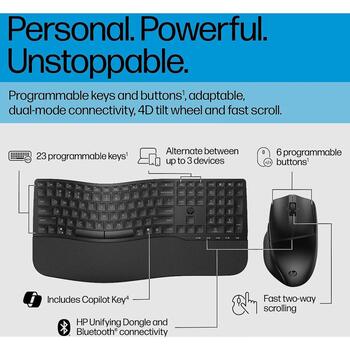 HP 685 Comfort tastatūras un peles komplekts 8T6L7UT#ABB, 2.4 GHz, Bluetooth, 4000 DPI, pilna izmēra, izliekta, melna (8T6L7UT#ABB)