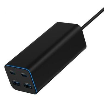 Gembird Зарядное устройство TA-UC-2A2C-PD100-01-BK 4-портовое 100 Вт, 110-240 В, 20 В, 1.5 м сетевой кабель, 3 Type-C, 2 Type-A (TA-UC-2A2C-PD100-01-BK)