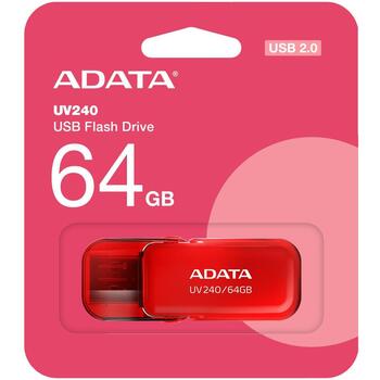 ADATA USB флеш-накопитель AUV240-64G-RRD 64 ГБ, USB Type-A, USB 2.0, Крепление для ремешка, Красный (AUV240-64G-RRD)