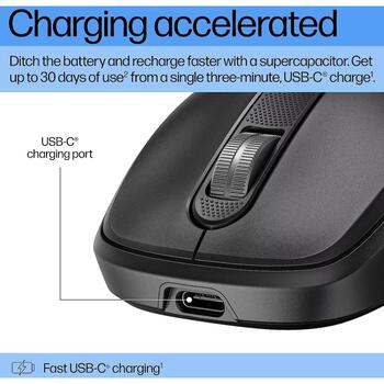 HP 515 bezvadu pele 9C2F7AA#ABB, 4000 DPI, 2.4 GHz, 10 m, 5 pogas, USB Type-A uztvērējs, USB Type-C uzlāde, melna (9C2F7AA#ABB)