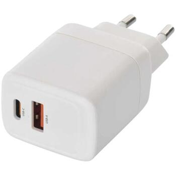 Emos Универсальное USB настенное зарядное устройство GaN V02G20, 20 Вт, 100-240 В, 2xUSB, быстрая зарядка, защита от перегрузки (V02G20)