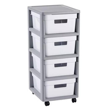Kumode uz riteņiem ar 4 kastēm Curver 0804355Y36 11L 30x36x69cm pelēka/balta (0804355Y36)