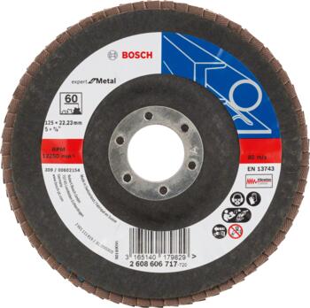 Slīppap.slīpšķ.metal D 125 mm, K 60, 1 gab., Mazām leņķa slīpmašīnām X551 EXPERT FOR METAL VĒDEKĻVEIDA DISKI, IZLIEKTĀ VERSIJA, 2608606717, BOSCH (2608606717)