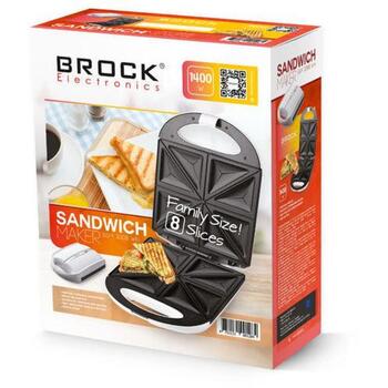Brock SSM 3008 WH тостер для 8 сэндвичей XXL, 1400 Вт, белый, антипригарное покрытие, авто контроль температуры (SSM 3008 WH)