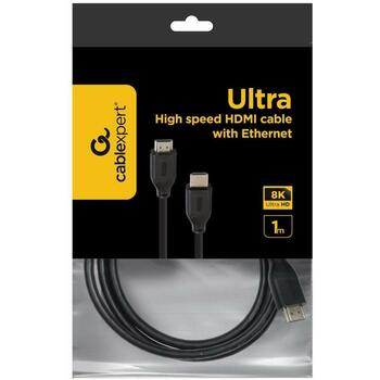 Gembird HDMI kabelis 1M CC-HDMI8K-1M, 8K UHD 60Hz, 48 Gbit/s, 1 m, Melns, Zelta kontakts (CC-HDMI8K-1M)