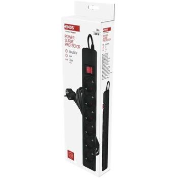 Emos Защита от перенапряжения P54219, 3 м, 6 розеток, 10 А, 2300 Вт, защита от детей, подсвеченный выключатель (P54219)