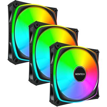 Montech Datora ventilators RX120 PRO BLACK 3 IN 1, 120mm, 1600RPM, 72.3CFM, 1.63mmH2O, HDB, 20 LED, RGB kontrolieris (RX120 PRO BLACK 3 IN 1)