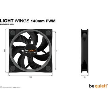 Be Quiet Datora korpuss ventilators Light Wings BL074, 140mm, 95.14m³/h, 1500RPM, 23.3dB, 4-pin, Multi LED (BL074)