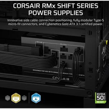 Corsair RM750x SHIFT CP-9020298-EU, 750W, ATX12V 3.1/EPS12V, 140mm ventilators, pilnībā modulārs, melns (CP-9020298-EU)