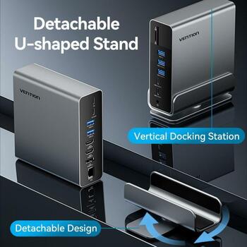 Vention док-станция TPUH0, 15-в-1, USB 3.2 Gen 2 Type-C, 100 W, 10 Gbit/s, 4K, 60 Гц, 3 монитора, 0.5 м USB кабель (TPUH0)