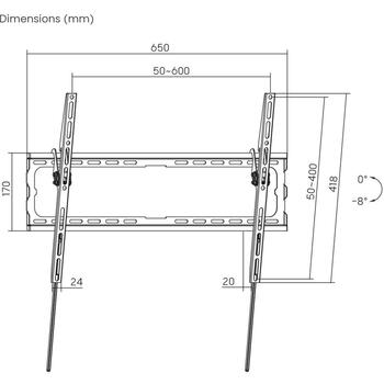 Sbox televizora kronšteins PLB-3446T-2, 37-80collas, 45kg, 200x200-600x400, melna, tērauds/plastmasa (PLB-3446T-2)