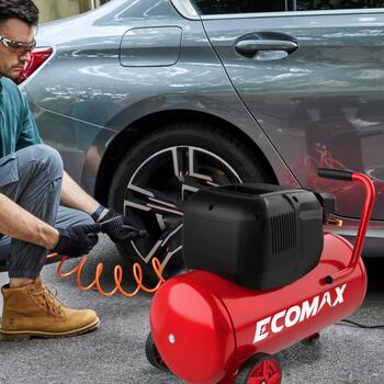 Ecomax virzuļkompresors EMX 0202484, 1300W, 24L, 220-240V, 155L/min, 8bar, bezeļļas, horizontāla tvertne, pārvietojams (0202484&EMX)