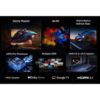 Tcl 4K QLED televizors 65T8C, 165,1 cm, 3840 x 2160, 350 cd/m², Dolby Atmos, 2.1 skaļruņi, 4x HDMI, Wi-Fi, Google TV (65T8C)