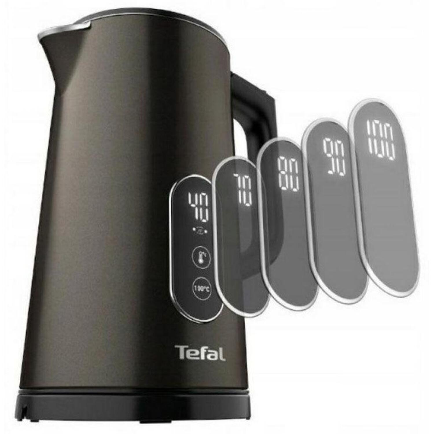 Tefal Цифровой чайник KI831E10, 1,7 л, 1800 Вт, черный, нержавеющая сталь, 360° поворотная база, автоматическое отключение (KI831E)