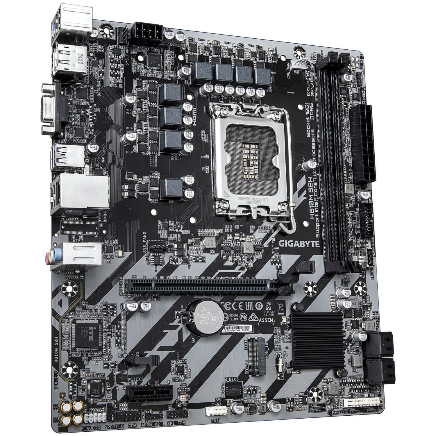 Gigabyte Mātesplate H810M S2H, Intel Core Ultra (Series 2), 4+1+2 fāzes VRM, līdz 6400MHz DDR5, 1xPCIe 4.0 M.2, 1GbE LAN (H810M S2H)