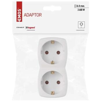 Emos Адаптер 2x Круглый P00252N, 2x2P+PE, 3680W, IP20, Белый, Защита от детей (P00252N)