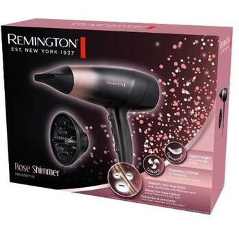 Remington matu fēns Rose Shimmer D5305, 2200 W, rozā, melns, difuzors, aukstā gaisa funkcija, jonizācija, turbo režīms (D5305)