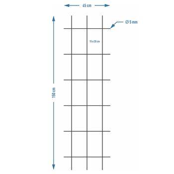 Bioogrod dārza režģis 721424, 150cm, 45cm, 15x20cm, tērauds, melns, 3 vertikāli stieņi, 6 horizontāli stieņi, 4 enkuri (721424)