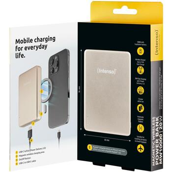Intenso Power Bank 7344031 10000 мАч, 15 Вт беспроводная зарядка, 20 Вт USB-C PD, совместим с MagSafe, шампанское (7344031)