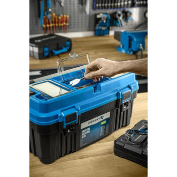 Hogert HT7G066 instrumentu kaste, 25kg, 586x296x305mm, ABS, zila/melna, OPTIMA, salokāms alumīnija rokturis, 2 slēdzenes (HT7G066)