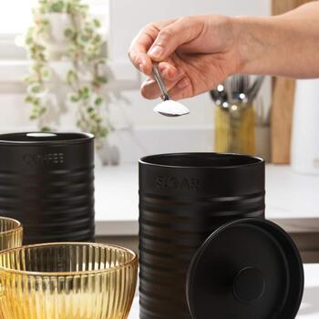 Russell Hobbs Liniera 3 daļu kannu komplekts RH03268EU7, melns, tērauds, 3 nodalījumi, vāki ar velkamu augšpusi (RH03268EU7)