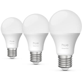 Лампа Philips Hue Essential A60 E27 LED, 8 Вт, 806 лм, 2200-6500 К, 16 млн цветов, Bluetooth, Zigbee, 3 шт. (8721103055255)