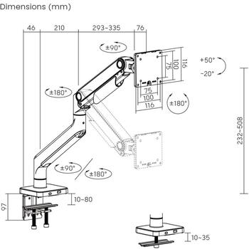 Sbox крепление для монитора LCD-C49, 49 дюймов, 20 кг, VESA 100x100, поворот 180°, черный (LCD-C49)