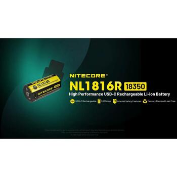 Nitecore Аккумуляторы NC-NL1816R, 1600 мАч, 3.6 В, 18350, USB-C зарядка, 3A разряд, защита (NC-NL1816R)