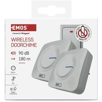 Emos Беспроводной дверной звонок P5731, P5731, 180м, 36 мелодий, 90дБ, IP44, автоматическое соединение (P5731)