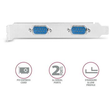 Axagon Адаптер PCEA-S2N 2x RS-232 250 кBd PCIe 5 Gbit/s, XON/XOFF, 256 B FIFO, черный, CE, RoHS (PCEA-S2N)