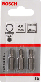 Skrūvgrieža uzgaļi Extra Hard, S2 tērauds, HEX4, 25mm, 3 gab., 2607001724, BOSCH (2607001724)