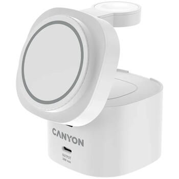 Kompakts bezvadu uzlādes statīvs ar 30 W maksimālo jaudu 65 W lādētāju un 1 m kabeli 4 in 1 Wireless Charging Stand Balts CNS-WCS405W CANYON (CNS-WCS405W)
