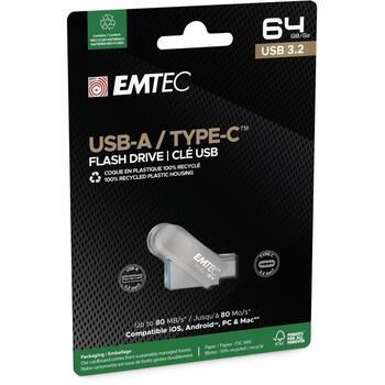 Emtec USB флешка ECMMD64GD283, 64GB, USB 3.2, 80Mbps, 20Mbps, серый, пластиковый корпус (ECMMD64GD283)