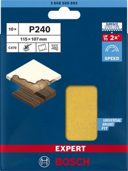 Slīppapīrs C470, kokam 115x107mm,K240,10x, Orbitālajām slīpmašīnām EXPERT C470 SMILŠPAPĪRS, 2608900895 BOSCH (2608900895)