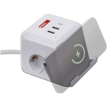 Emos Удлинитель МОДЕЛЬ P0222CQ, 2м, 2×2P+PE, 3 680W, 2×USB-A, 1×USB-C, Qi, защита от детей (P0222CQ)